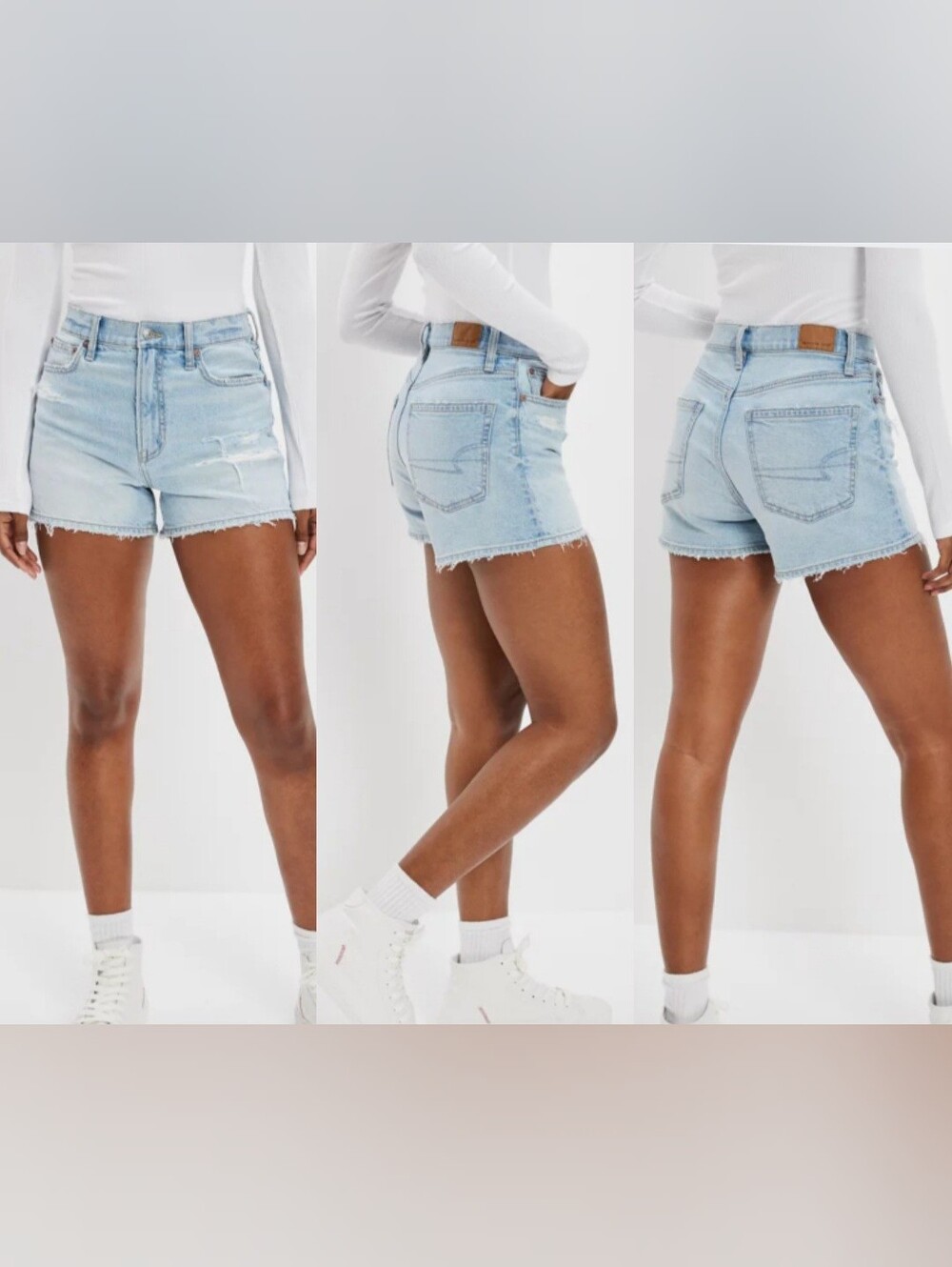 AE Strigid Denim Highest Waist '90s Boyfriend Short Light Blue Wash